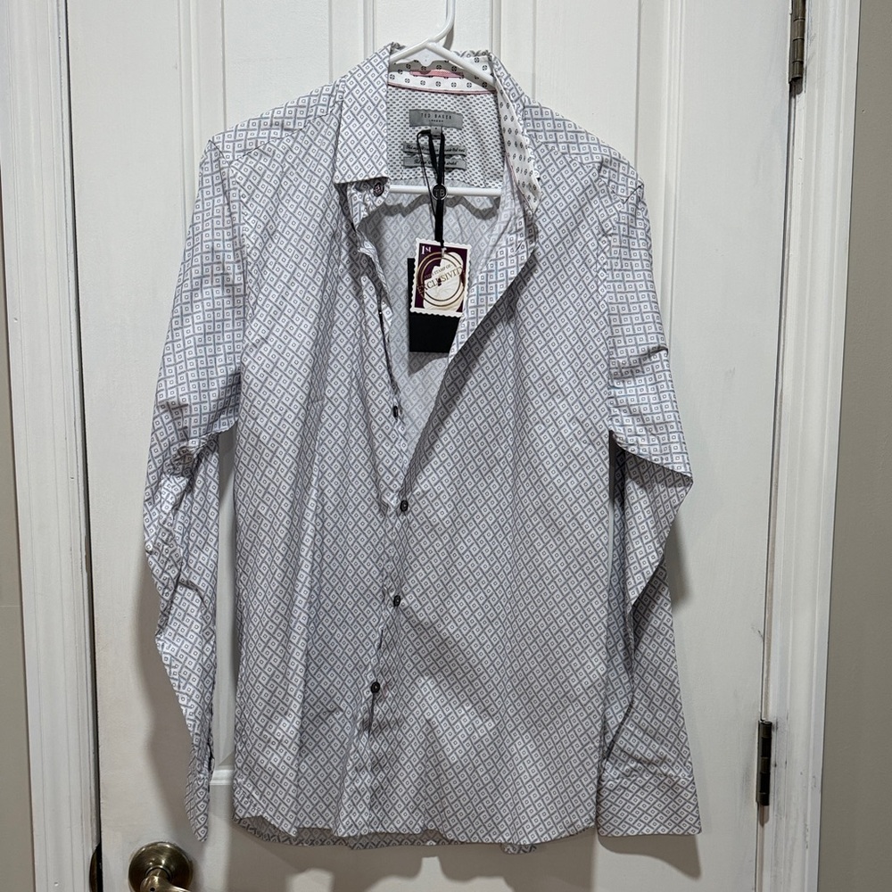 Ted Baker White and Gray Geometric Shirt